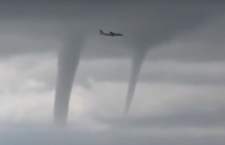 Самолет каца сред няколко торнадо в Сочи (видео)