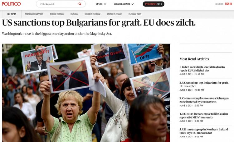 Politico: САЩ наложи безпрецедентни санкции на България, а ЕС бездейства
