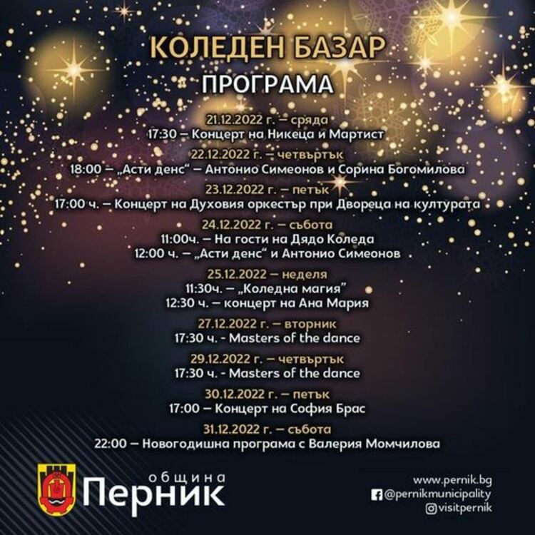 В последните дни на 2022 г. Коледният базар ще предложи богата програма на перничани
